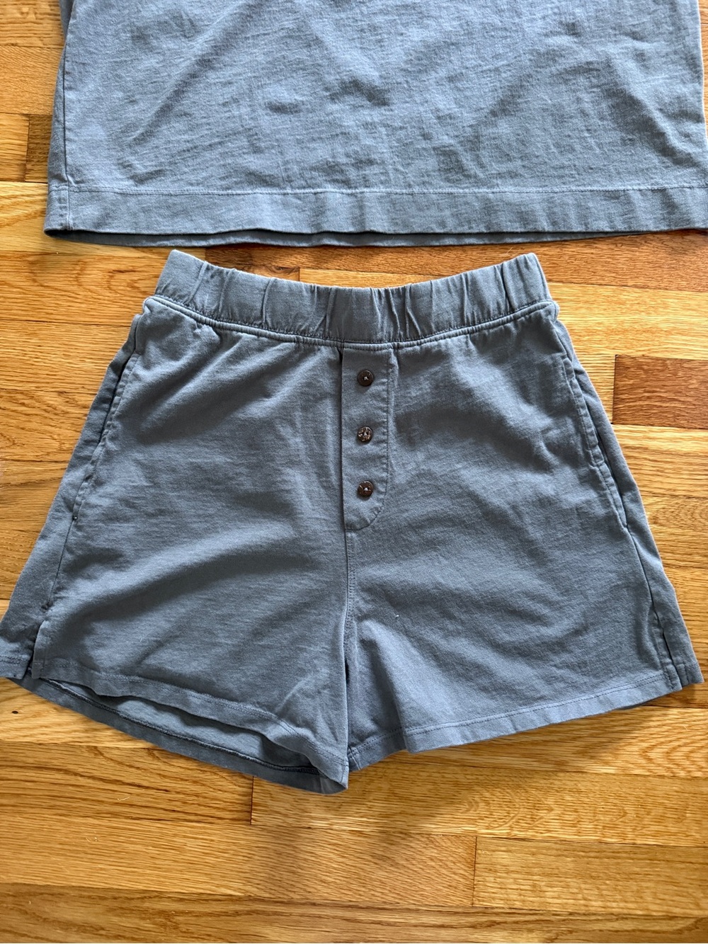 Free People Grayish Purple Two-Piece Lounge Set - Tee and Button-Front Shorts - Picture 2 of 5